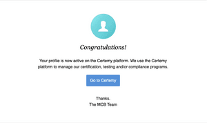 A screenshot from MCB Certemy showing what it looks like when you successfully complete a profile.